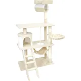 Wiltec Kratzbaum in Beige/Weiß 141 cm hoch, Katzenbaum mit Sisal, Katzenkratzbaum mit Katzenhaus, Hängematte und Liegemulde, Kletterbaum für Katzen