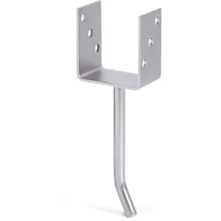 U-Pfostenträger ALBERTS, silber, B:9,1cm, Edelstahl, Bodenanker, mit Betonanker aus Rundstahl, Breite 91 mm, Länge Betonanker 200 mm