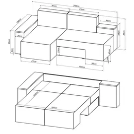 VitaliSpa Sofa Form Ecksofa mit Schlaffunktion 240 cm Linke Ecke