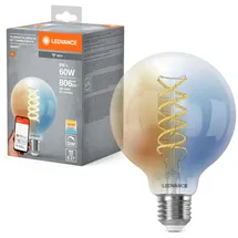 LEDVANCE SMART+ WIFI LED-Lampe, Weißglas, 8W, 806lm, Kugel-Form mit 95mm Durchmesser & E27-Sockel, regulierbares Weißlicht (2700-6500K), dimmbar, App- oder Sprachsteuerung, 15.000 Stunden Lebensdauer