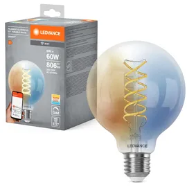 LEDVANCE SMART+ WIFI LED-Lampe, Weißglas, 8W, 806lm, Kugel-Form mit 95mm Durchmesser & E27-Sockel, regulierbares Weißlicht (2700-6500K), dimmbar, App- oder Sprachsteuerung, 15.000 Stunden Lebensdauer