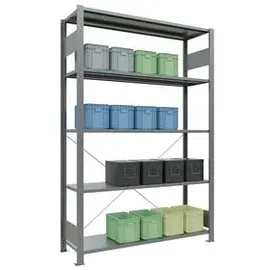 Schulte Lagertechnik Schwerlastregal Stahl 200 x 130 x 40 cm silber 5 Metallböden 150 kg Fachlast