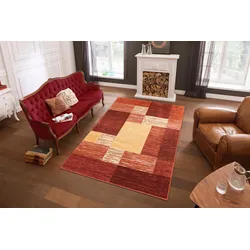Teppich MY HOME "Melvin" Gr. 1, rot, B:60cm H:8mm L:90cm, Kunstfaser, Teppiche, schön weich, Kurzflor Teppich Karo-Muster