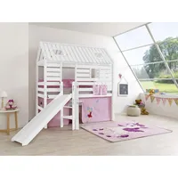 Hochbett Tom ́s Hütte 1 Kinderbett mit Rutsche Weiß Stoff Prinzessin