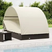 IKAYAA Doppelliege Outdoor 2 Personen Doppel Gartenliege mit Sonnendach Rattan Sonnenliege Sonnenbett Loungebett Gartenbett mit Auflage Liege Outdoor Rattanliege Liegestuhl Garten Schwarz und Weiß