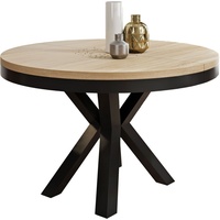 Runder Ausziehbarer Esstisch Weiß - Tisch im Loft-Stil mit Metallbeinen - Industrieller Tisch für Wohnzimmer - Spacesaver - Eiche Sonoma - Schwar...