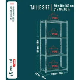 VOUNOT Lagerregal Stahl 80x40x160 cm braun