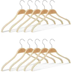 Relaxdays Kleiderbügel Holz 10er Set, rutschfeste Lamellen, natürliche Optik, 360° drehbarer Haken, stabil, 42 cm, natur