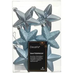 6 Sterne 7cm Christbaumschmuck Kunststoff - bruchsichere Weihnachtskugeln Weihnachtsbaumschmuck Christbaumkugeln Eisblau