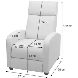 Mendler Fernsehsessel HWC-F76, Relaxsessel Sessel Liegesessel, Liegefunktion verstellbar Stoff/Textil ~ hellgrau