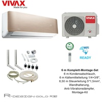 VIVAX R Design GOLD 12000 BTU + 6 m Komplett Montageset Split Klimaanlage A +++
