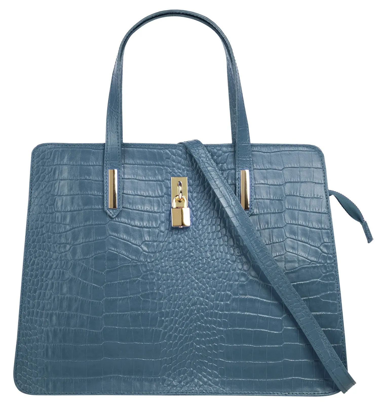 Henkeltasche CLUTY, Damen, Gr. B/H/T: 36cm x 28cm x 8cm onesize, blau, Leder, Reptilienprägung, Taschen, echt Leder, Made in Italy