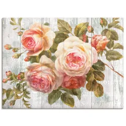 Wandbild ARTLAND "Vintage Rosen auf Holz", pink (farbe bild(er): pink), B:80cm H:60cm, Canvas, Leinwand, Bilder, als Leinwandbild, Poster, Wandaufkleber in verschied. Größen