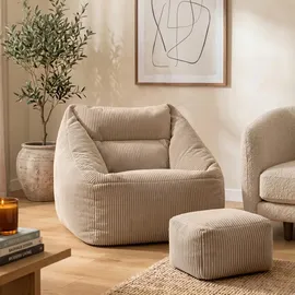 I.C.O.N. icon Sitzsack Riesen Sessel aus Cord Flauschig „Natalia" mit Hocker (Spar-Set, 1 x Sitzsack-Sessel, 1 x Fußhocker), Sitzsack XXL, Made in Germany, für Erwachsene & Kinder, für Wohnzimmer beige