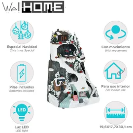 Wellhome Weihnachtsdorf zur Dekoration mit LED-Lichtern und Bewegung 19,6x17,7x30,1cm