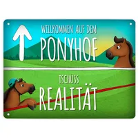 Trendaffe Metallschild XL mit Pferde Motiv und Spruch: Willkommen