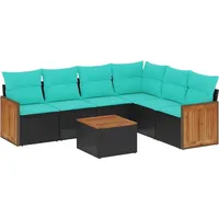 vidaXL Gartensofa-Set mit Kissen, schwarzes Polyrattan