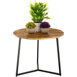 Couchtisch rund Massivholz 56cm Wohnzimmertisch Beistelltisch Metall