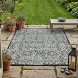 VIMODA In- und Outdoor Teppich Terrassen & Balkon Küche Teppich Rauten Design Schwarz & Grün, Maße:140x200 cm