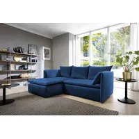 Eckofa mit Schlaffunktion Gloria - Wohnzimmersofa, Schlafsofa - Eckcouch L-Form mit  Bettkasten - Links - Samtstoff (Blau - Riviera 81) - Blau