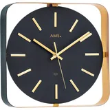 AMS Funkwanduhr (Quarzuhr,Wohnzimmer,Esszimmer,Küche,Arbeitszimmer,Büro,Flur) goldfarben|schwarz