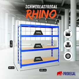 Proregal Schwerlastregal Metall 180 x 200 x 60 cm blau 4 Spanplatten-Ebenen