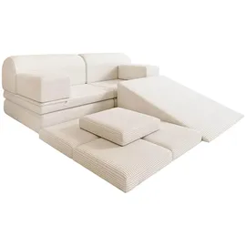 Home Deluxe Spielsofa LIV inkl. Rutsche und Stapelsteine - Cord Beige I Kinderspielsofa, Spielsofa mit Rutsche, Kinder Sofa mit Stapelsteinen, Multifunktionales Spielsofa, Kreatives Kindermöbel,