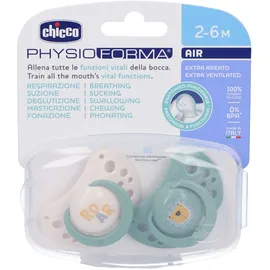 Chicco PhysioForma Schnuller Air Grün, Schnuller 0-6 Monate, Silikonsauger, anatomisch und funktionell, unterstützt die physiologische Atmung, Grün, 2 Stück