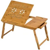 Tectake Laptoptisch, aus Bambus, klappbar und höhenverstellbar, ideale Belüftung, 55 x 35 x 26 cm