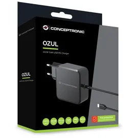 Conceptronic OZUL05BE 100W GaN USB PD Charger Built-in USB-C Netzteil