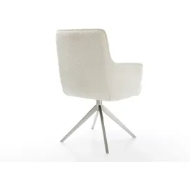 DeLife Drehstuhl Heira-Flex mit Armlehnen Bouclé Weiß Kreuzgestell breit Edelstahl 360° drehbar Wippfunktion Taschenfederkern, Esszimmerstühle