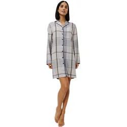 Nachthemd TRIUMPH "Boyfriend NDW X Checks", Damen, Gr. 40, N-Gr, blau (blau, light combination), Flanell, Obermaterial: 100% Baumwolle, casual, bequem knieumspielend, V-Ausschnitt, Langarm, Kleider, bequem und stilvoll