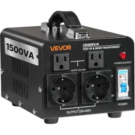 Vevor Spannungswandler-Transformator, 1500VA, Aufwärts-/Abwärts-Leistungstransformator, Konvertierung von 110 V auf 220 V & von 220 V auf 110 V, mit US-& EU-Steckdosen, Netzkabel, Schutzschalter