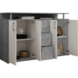 HBZ Sideboard 139 x 90 x 34 cm Grau / Weiß