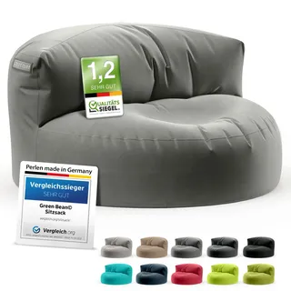 Green Bean Sitzsack Sofa mit Füllmaterial - Lounge im Sitzsack-Design 90x50cm mit ergonomischer Rückenlehne & waschbarem Bezug - Indoor und Outdoor geeignet in Grau