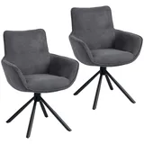 HOMCOM Esszimmerstuhl 2er Set Drehbar Küchenstuhl mit Samtoptik, Sessel mit Armlehne, Metallbeine, Loungesessel, Polsterstuhl für Esszimmer Wohnzimmer, Dunkelgrau