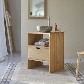 Tikamoon Waschtisch Waschbeckenunterschrank aus Teak 60 cm breit ideal für kleine Bäder