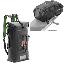 Set: Rucksack Bagtecs HX5 Tasche für Freizeit und Reisen 45Ltr wasserdicht + Motorrad Rucksack Hecktasche mit Rollverschluss Wasserdicht Bagtecs Drybag WPX