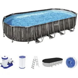 Bestway Power Steel Frame Pool 732x366x122 cm oval Pool Set 5611T Holzoptik