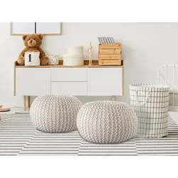 Amagohome PREMIUM Sitzhocker Pouf  ø 45cm  Strickpouf Indoor u. Outdoor - pflegeleicht & nachhaltig : beige - lipizano