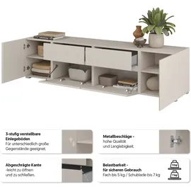 OTTO home Asymetric Lowboard 195 cm Braun Aluminium/Kunststoff/Metall/Spanplatte/Melamin/Holzwerkstoff