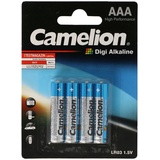 Camelion Digi Alkaline LR03 Micro AAA im 4er Pack, Kapazität max. 1250mAh bis 0,8V bei 25mA Dauerbelastung