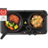 First Austria TZS First Austria - Kochplatte Infrarot 2er Glaskeramik-Herdplatte ALLE Topfarten 2000W - Doppelkochplatte Kochfeld elektrisch für Umzug, Camping ... - Schwarz
