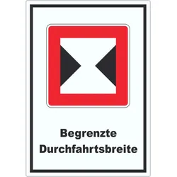 Begrenzte Fahrwasserbreite Durchfahrtsbreite begrenzt Symbol und Text Aufkleber A1 (594x841mm)