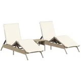 vidaXL Sonnenliegen 2 Stk. 170/200 x 59 x 26/50/64/75/85 cm mit Tisch Beige Poly Rattan