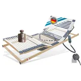 Lattenrost mit Motor bis 350 Kg Tragkraft, elektrisch Buchen Not-Netzfreischaltung Motor, Matratzen Perfekt, Kopfteil motorisch verstellbar, Fußteil motorisch verstellbar, Made in Germany, MONTIERT, Lieferung mit DHL Spedition, Größen 90x200cm, 100x200cm, 140x200cm, 120x200cm, 80x200cm, 90x190cm beige 90 cm x 200 cm x 7.5 cm