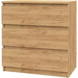 VBChome Kommode mit 3 Schubladen Eiche 80 x 39 x 81 cm Grifflose Schubladenkommode Holz Mehrzweckschrank Mehrzweckschrank für Flur Schlafzimmer Wohnzimmer Kinderzimmer Einfache Montage