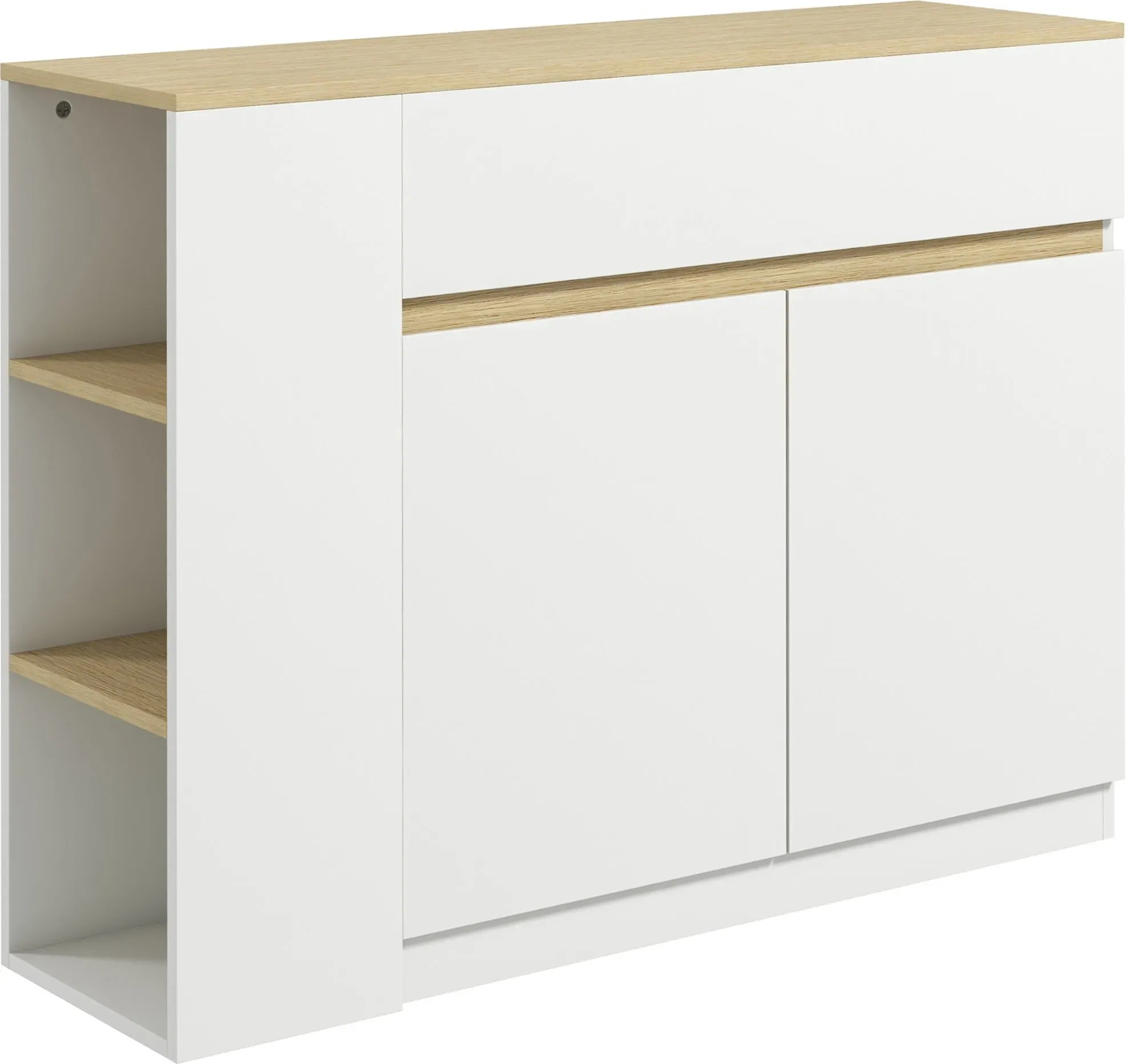 HOMCOM Sideboard, Küchenschrank mit Schublade, 3-Stufigem Regal, Aufbewahrungsschrank mit Kippschutz, Wohnzimmerschrank für Küche, Weiß, 110 x 29,5 x 82 cm   Aosom