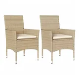 vidaXL Gartenstühle mit Kissen 2 Stk. Beige Poly Rattan