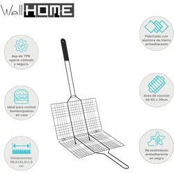 WellHome - BBQ-Grill mit Antihaftbeschichtung aus schwarzem Eisen, 68 x 32,5 cm